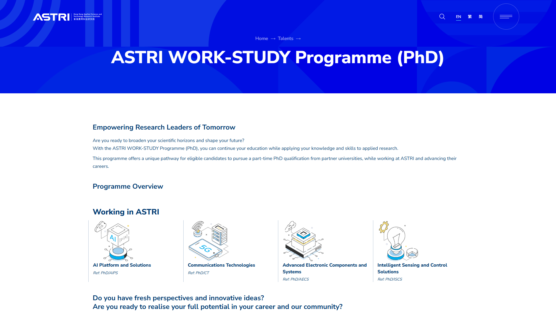 ASTRI WORK-STUDY Programme (PhD)